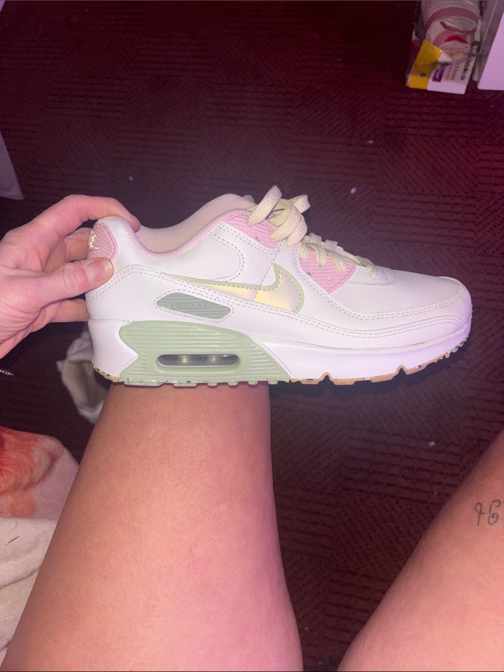 Nike Women's White Sneakers with Pastel Pink and Mint Accents
